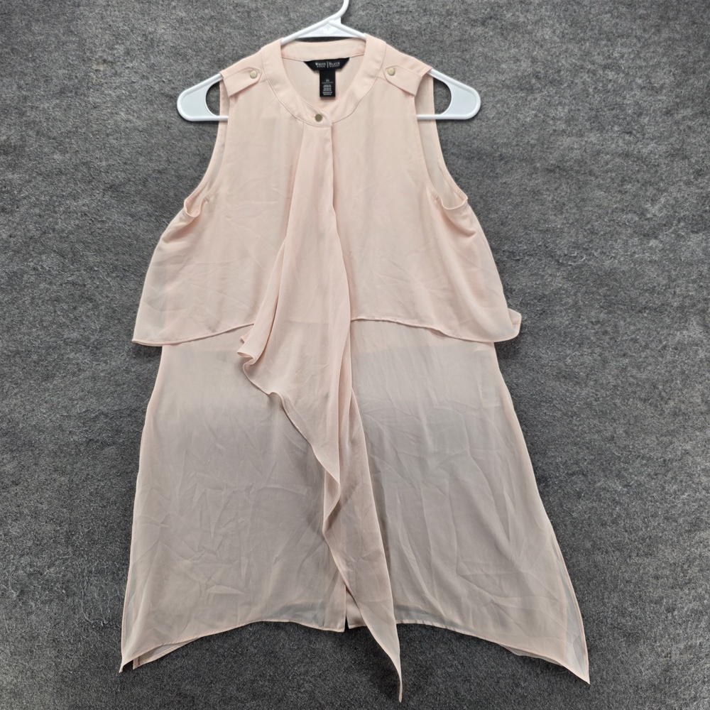 White House Black Market Blouse Tunic Womens XS Pink Sleeveless Layered Chiffon